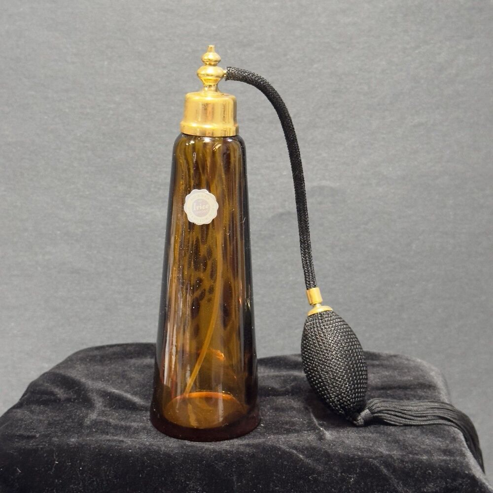 Vintage Irice Tortoise Shell Art Glass 7.5" Tall Perfume Bottle Pump Atomizer